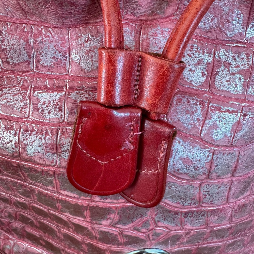 Dooney & Bourke Red/Pink Metallic Croc-Embossed Bucket/Shoulder Bag - RARE - Picture 11 of 16